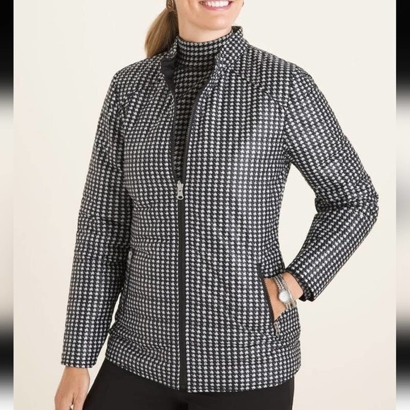 Chico's Zenergy Reversible Houndstooth Puffer Jacket Women's 2P Petite Large - Picture 2 of 13